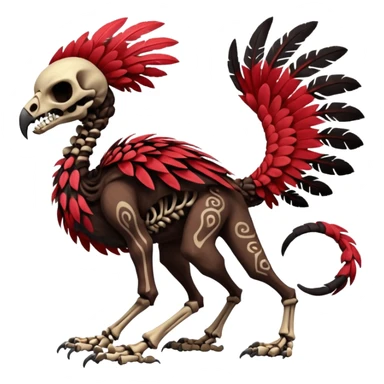 Rare realistic dark edgy evil tribal patterned red-feathered skeletal badass epic handsome gorgeous aesthetic colorful vibrant black-skulled Vernid-Trico-species-Fakemon-creature by LiLaiRa, 4 legs, 1 tail, random markings, (full body) sticker