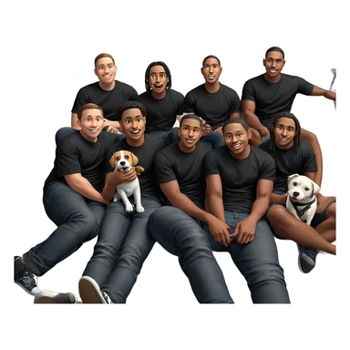 boys in black shirts with dog sticker
