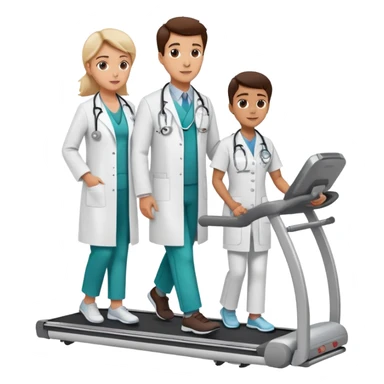 patient on a treadmill with a heart monitor, and a doctor standing nearby supervising, not running sticker