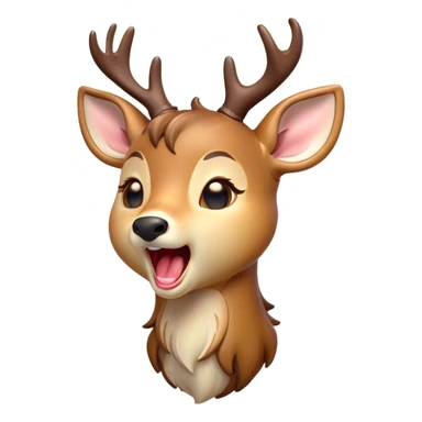 Cinematic Cute Yawning Deer Portrait Emoji, Head tilted slightly with a dramatic, wide-open yawn, revealing a soft, dappled coat and elegantly drooping ears, eyes barely open in drowsy contentment, Simplified yet irresistibly adorable features, highly detailed, glowing with a soft, cozy glow, high shine, relaxed yet expressive, stylized with a touch of natural whimsy, bright and endearing, soft glowing outline, capturing the essence of a sleepy yet affectionate deer, so drowsy it feels like it could stretch right out of the screen and curl up for a nap! sticker