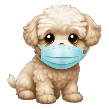 maltipoo pup with face mask sticker