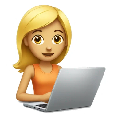 fair girl working on laptop designing website sticker