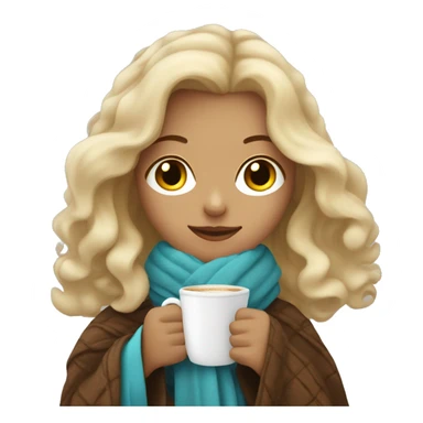 blonde girl with wavy hair, coffee in hands, wrapped in a blanket sticker