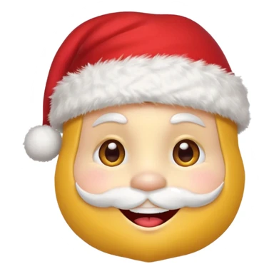 A yellow small smiling face wearing a red Santa hat with a pompom, rosy cheeks and twinkling eyes, conveying a warm, festive vibe. It should be a trolling smile. Like kappa. sticker