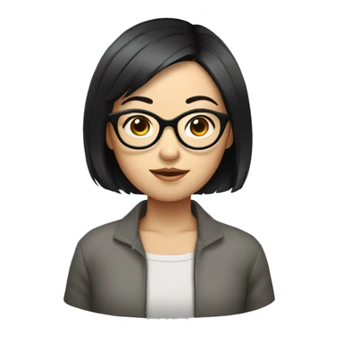 Asian girl with short black hair and wired glasses sticker