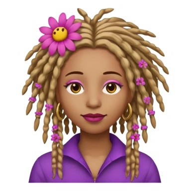 Gold dread locs pink emoji face purple flower in the hair red lipstick light brown face   sticker