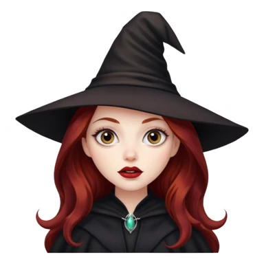long and wavy dark red haired girl, with thick lips, big eyes and she looks like a witch sticker