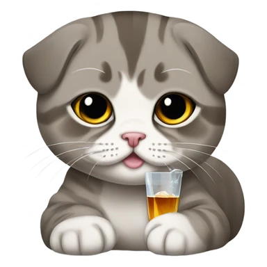 Scottish fold cat drinking whiskey  sticker