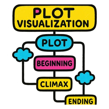 icon for infographic card: Plot Visualization, a mind map with various plot points connected sticker