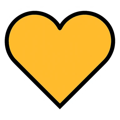 golden yellow heart, simple and flat, color outline icon style sticker