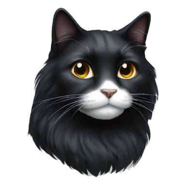 Black long haired cat with a white spot on the muzzle sticker