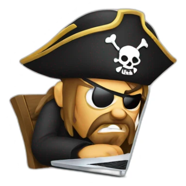 Angry pirate progamming on laptop sticker