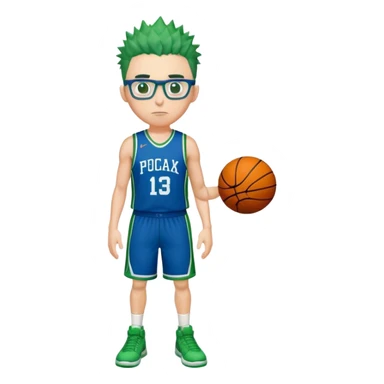 Full Body overweight white male with dark short spike hair basketball player wearing glasses wearing blue green uniform sticker