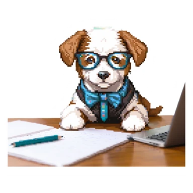 A dog with glasses is writing something sticker