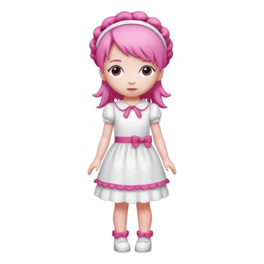 Isolated detaile illustration modern raspberry torte doll figurine full body with pink hair and a pink hairband standing sticker