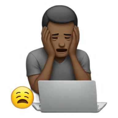 Crying man working with on a laptop. sticker