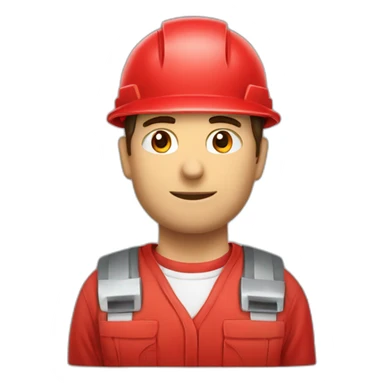 Industrial professional mechanical fitter working with a helmet and red clothing sticker