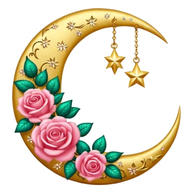 Romantic shiny sparkly glossy glittery vintage crescent damask moon with roses sticker