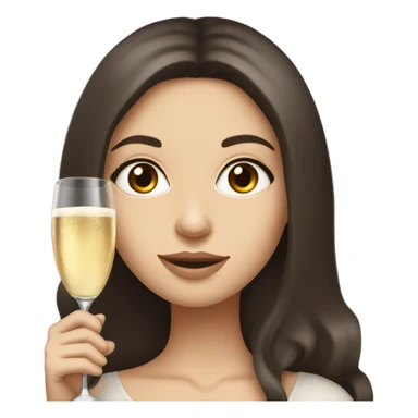 White girl with long dark brown hair and dark brown eyes holding a champagne glass sticker