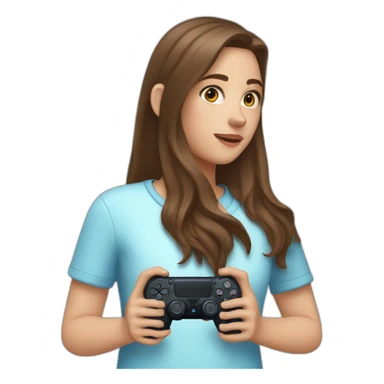 Caucasian Girl with long Brown hair holding the back of a playstation 4 controller looking at a screen sticker
