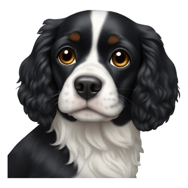Small completely black king spaniel with black fur on his whole face and white stripe on chest sticker