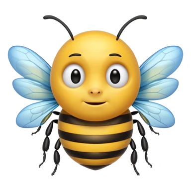 Create a cute emoji-style illustration of a bee with the face of an older man. The bee has a round yellow body with black stripes, small antennae, and light blue wings. Use bold outlines, bright colors, smooth shading, and a glossy sticker-like finish. Transparent or white background. sticker