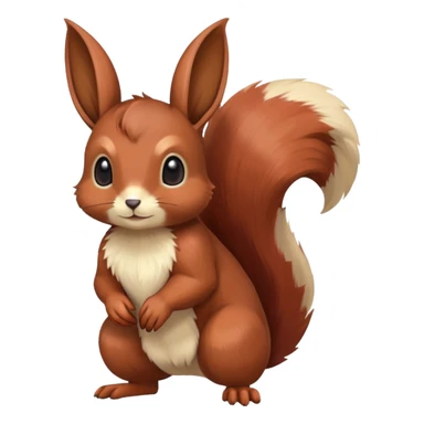 Cute cool animal hybrid Fakemon full body, dark-red-brown, beige, squirrel-eevee-bunny sticker