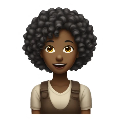 A black girl with curly hair sticking out her tongue upwards her nose sticker