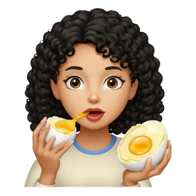Girl with black curly hair eating boiling egg sticker