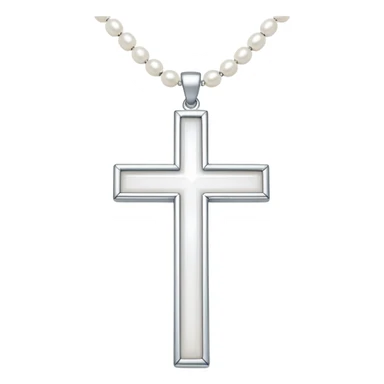 Elegant emoji icon of a white cross made of white beads, glossy surface, and white bead chain subtle shadows, pure white palette sticker