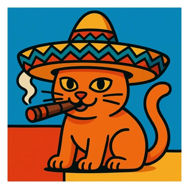Make the cigar lit and the cat smoking with visible smoke in a colorful cartoon style. sticker