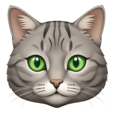 grey tabby cat with lines, small close-set green eyes sticker