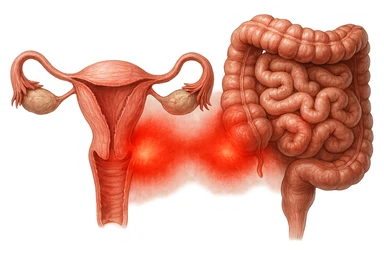 utero umano anatomico iperrealistico e intestino umano anatomico iperrealistico hanno in comune il dolore e l'infiammazione, rendi bene il collegamento tra i due organi doloranti sticker
