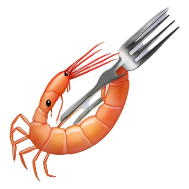 A fork piercing a shrimp sticker