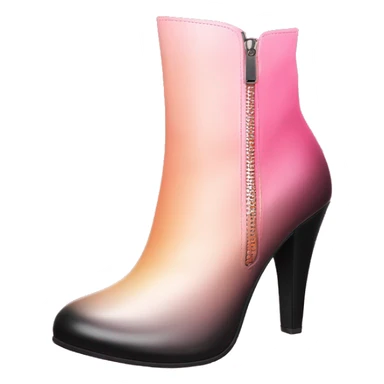 Hyper Realistic isolated top view of a pair  of peach,pink and black ombre high heel zippered ankle bootie boots. sticker