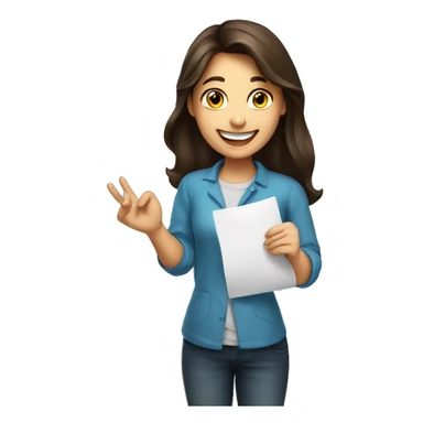 a brunette girl happy to have a 100% on her exam holding it in her hand sticker