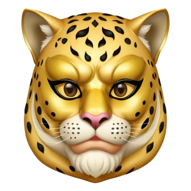 a fat old man, with a vest,  wear half-face golden panther masquerade mask sticker