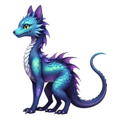 Kawaii black pastel iridescent beautiful pretty elegant divine edgy fantasy feline-vernid-sergal-Haku-dragon-fursona animal creature, full body with intricate markings  sticker