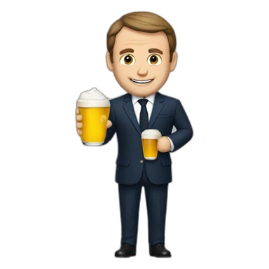 Macron et un chat boivent une biére sticker