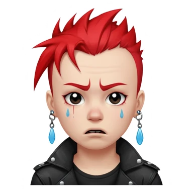["Punk youth with red mohawk, tears running down cheeks."] sticker