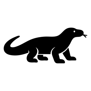 A silhouette of a komodo dragon, showing its distinctive shape with a long tail and low profile sticker