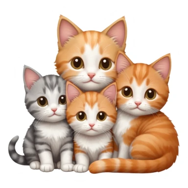 3 tiny kittens cuddling together all different colours, the first one is grey and white, the second is ginger and white and the third is brown tabby and white sticker