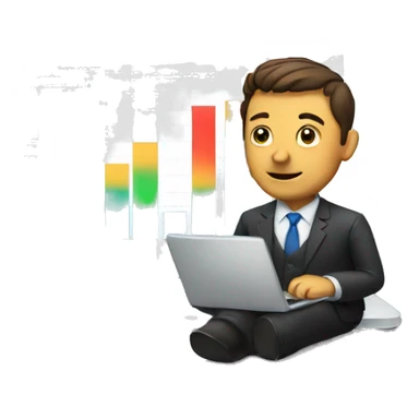 man with A laptop with a bar chart  sticker