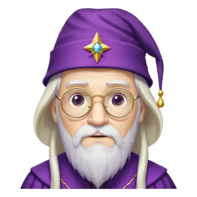 dumbledore, long white hair, wear purple magic hat, glasses sticker