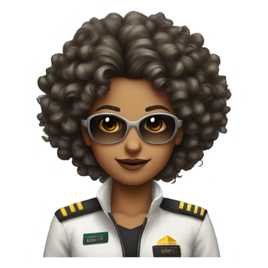 young female Boing pilot with sunglasses curly big hair sticker