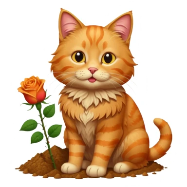A fluffy, orange tabby cat fuul body, having a rose in it's mouth, and looked like he came from outside. sticker