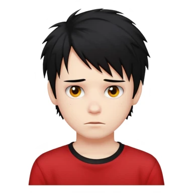 zombie boy with messy black hair and red shirt emo sticker