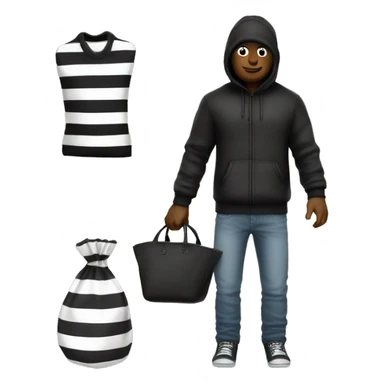 thief black and white striped beanie and outfit money bag sticker