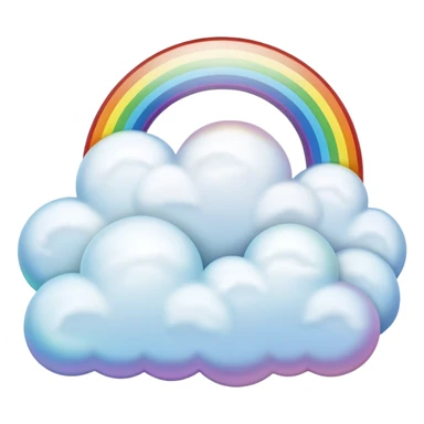 3d rendering, isolated, opalescent pearlescent colored, perfectly shaped, soft fluffy clouds, with half of a rainbow peeking from behind the clouds dpi 300, 8k sticker