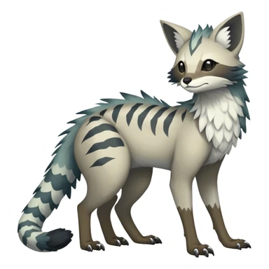 Rare realistic exotic epic pretty dull-colored gloomy greyish neutral-colored beautiful handsome gorgeous aesthetic Vernid-Trico-species-Fakemon-creature by LiLaiRa, 4 legs, 1 tail, random markings, (full body) sticker